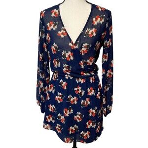 Wayf Faux Wrap Dress Long Sleeve Floral V Neck Rom Com Festival Boho Dress